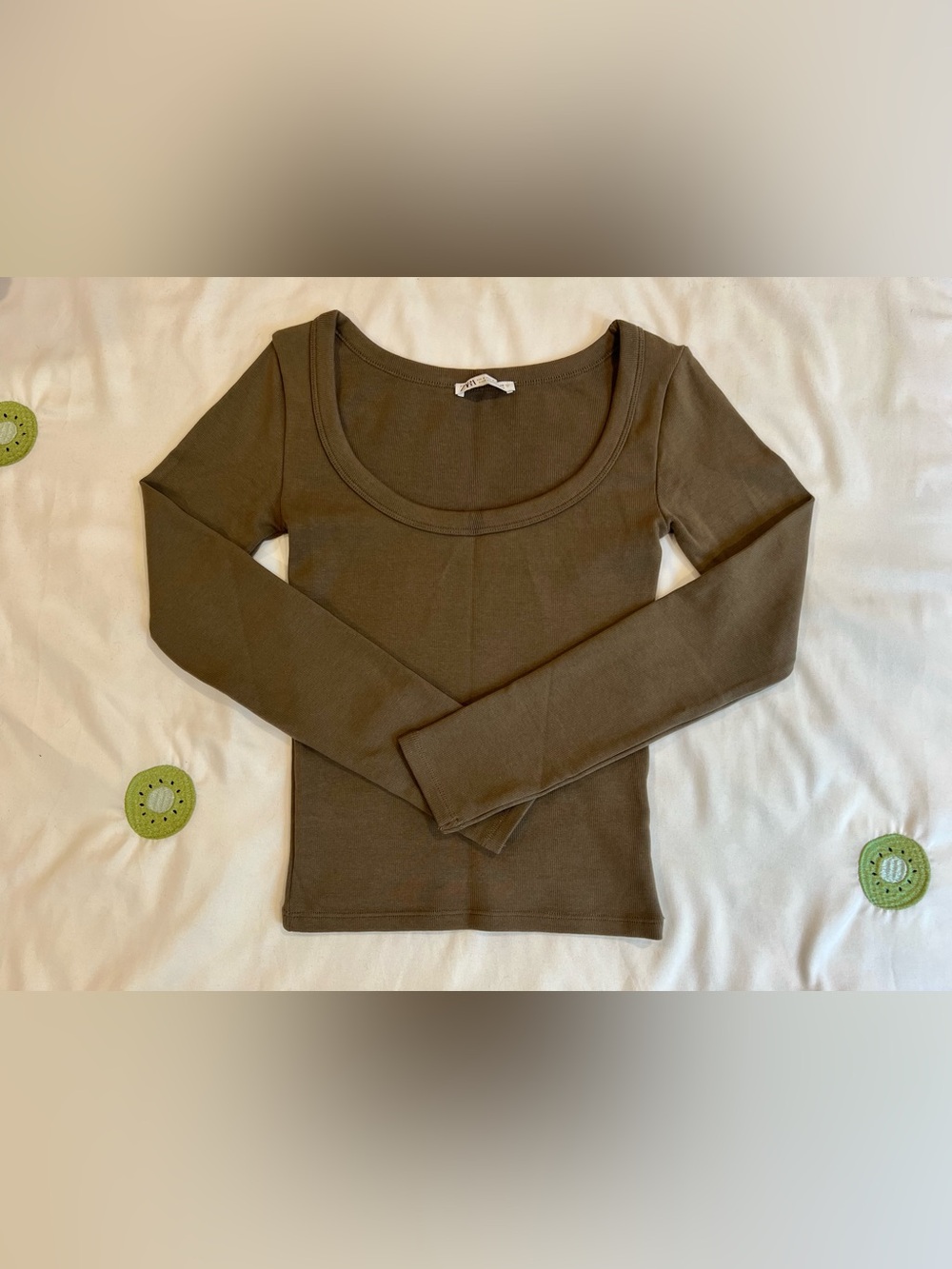 Zara | Long Sleeved Ribbed T-Shirt, Brown / Taupe, S